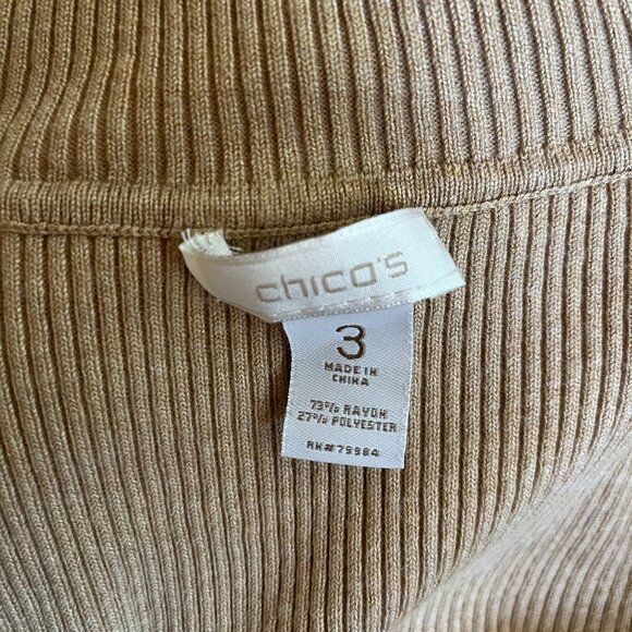 Chico's Size 3 (XL) Ribbed Knit Turtleneck Top or Light Sweater Tan - Picture 2 of 7